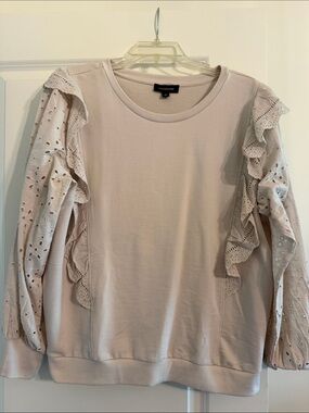 CALLIGRAPHIE  Cream Ruffle Eyelet Sleeve Sweatshirt Top